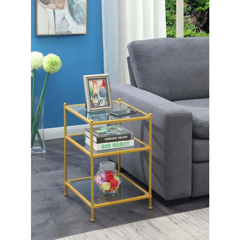 Gold and Clear Glass 3-Tier End Table
