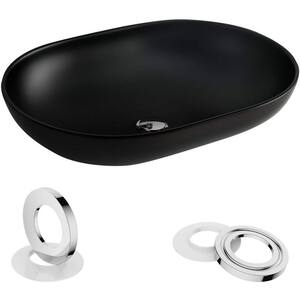 Artistic Glass Oval Vessel Sink in Black with Pop-Up Drain
