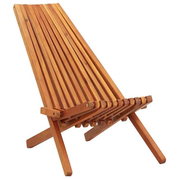 Benjara Folding Acacia Wood Outdoor Lounge Chair in Brown
