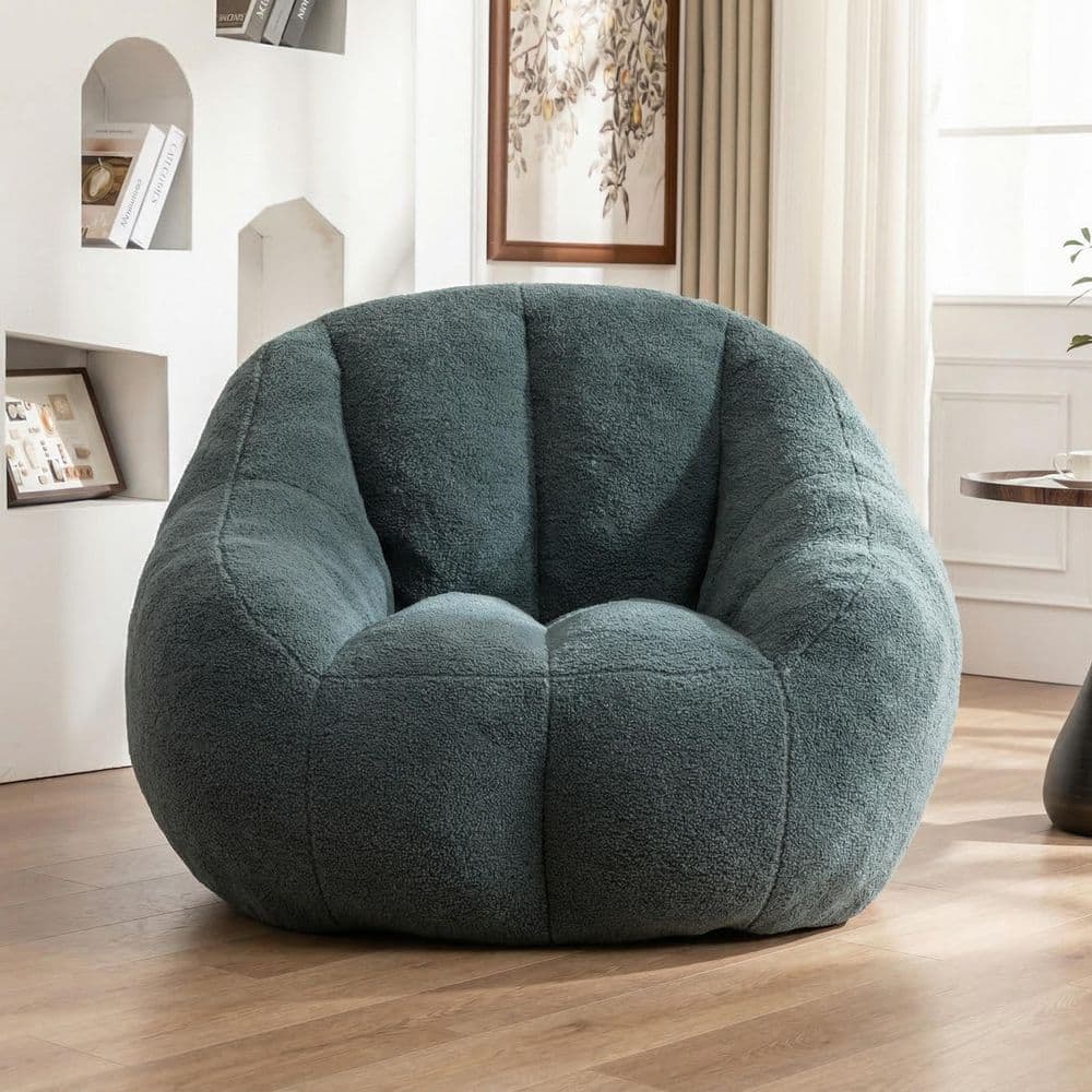 37.4 in. W Green Faux Fur Teddy Medium Bean Bag for Living Room, Bedroom
