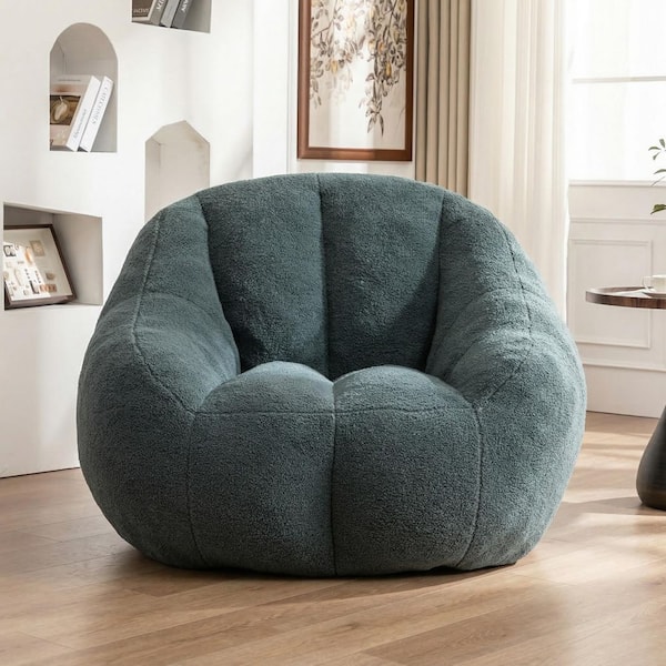 37.4 in. W Green Faux Fur Teddy Medium Bean Bag for Living Room, Bedroom