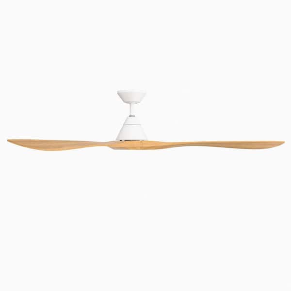 Carve 72 in. Smart Indoor/Outdoor Matte White/Honey Oak Downrod Mount Standard Ceiling Fan with Remote