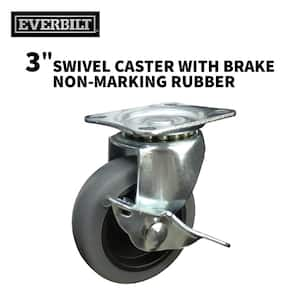 3 in. Gray Rubber Like TPR and Steel Swivel Plate Caster with Locking Brake and 175 lb. Load Rating