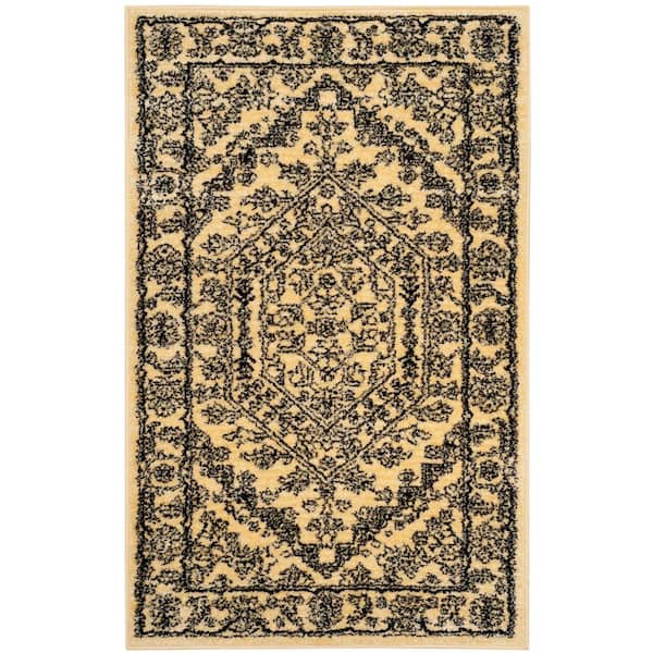Adirondack Gold/Black 4 ft. x 6 ft. Border Medallion Area Rug