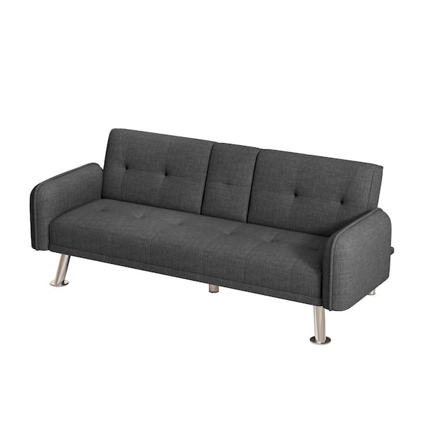wetiny 30 in Wide Square Arm Fabric Mid-Century Modern Straight Sofa in Dark Gray