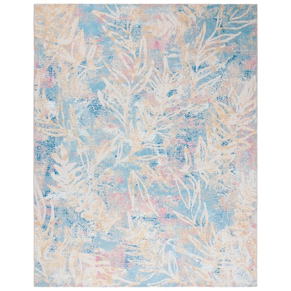 SAFAVIEH Barbados Light Blue/Ivory 8 ft. x 10 ft. Gradient Palm Leaf Indoor/Outdoor Area Rug