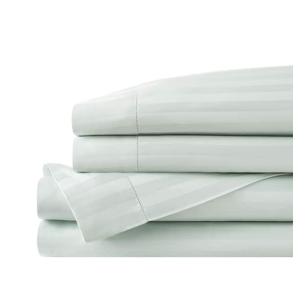 Home Decorators Collection 500 Thread Count Egyptian Cotton Sateen Sea Breeze Green Damask Stripe 4-Piece California King Sheet Set