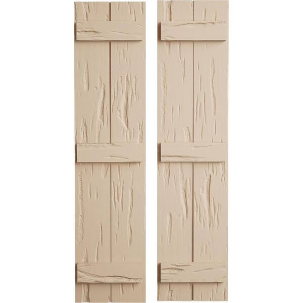 Ekena Millwork 11 in. x 84 in. Timberthane Polyurethane 2-Board Joined Board-n-Batten Pecky Cypress Faux Wood Shutters Pair