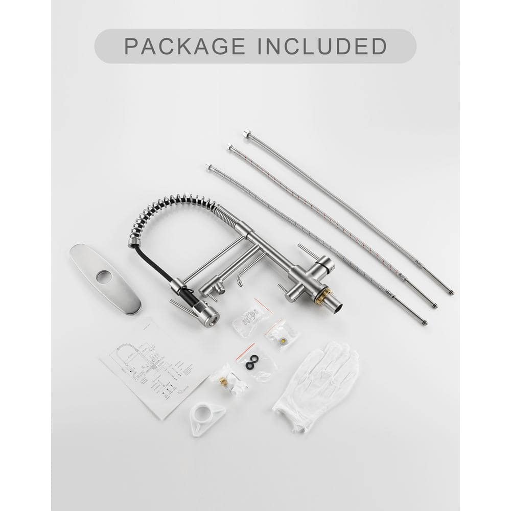 Brushed Nickel Dual Handle Pull Down Kitchen Faucet with Spray