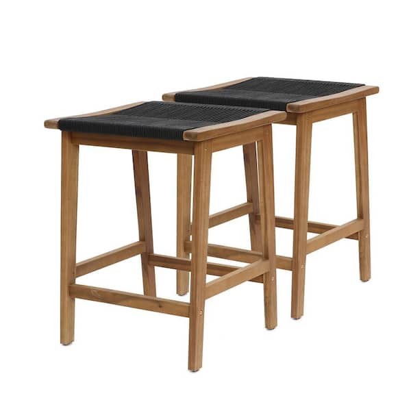 25.59 in. Brown Outdoor Wood Counter-Height Stools (2-Pack)