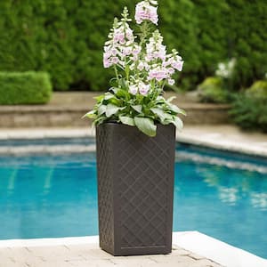 Vitality 13.5 in. W x 26.5 in. H Square Slate Rubber Self-Watering Planter