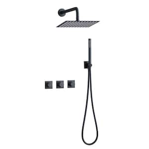10 in. Pressure Balance Wall Mount Shower System Set with Square Head and Handheld Shower in Matte Black