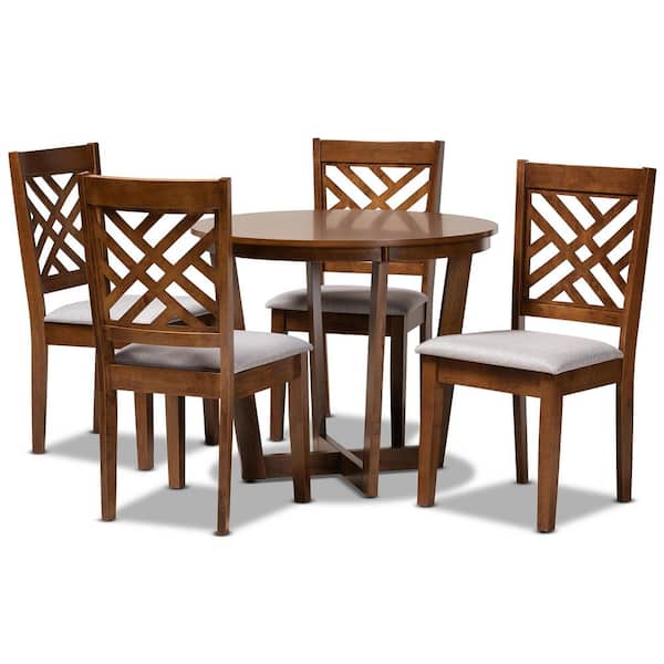 Baxton Studio Alena 5-Piece Grey and Walnut Dining Set