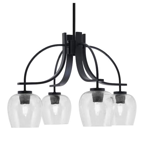 Unbranded Olympia 15.5 in. 4-Light Matte Black Downlight Chandelier Clear Bubble Glass Shade
