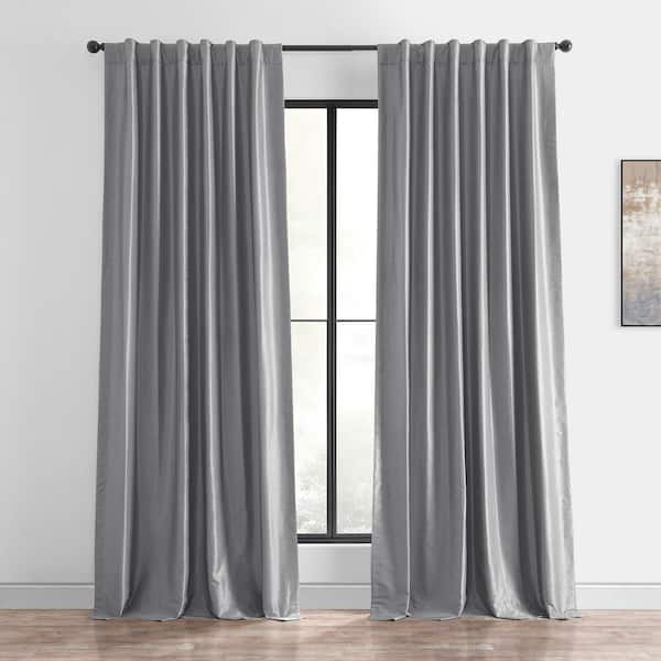 Exclusive Fabrics & Furnishings Storm Grey Textured Rod Pocket Blackout Curtain - 50 in. W x 108 in. L (1 Panel)