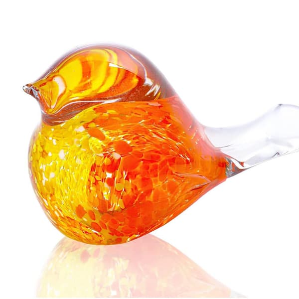 Unbranded 7 inch Orange Bird Figurine Collectibles Bird Paper Weight Glass Art Animal Sculpture Home Decoration Tabletop