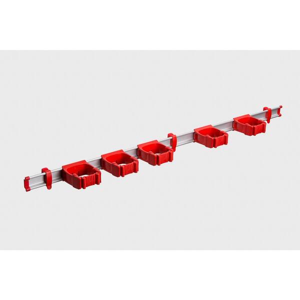 TOOLFLEX 37 in. Universal Garage Storage Rail System with 5 Red One-Size-Fits-All Holders