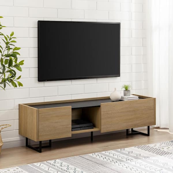 Walker Edison Furniture Company 63 in. Modern Coastal Oak Wood TV Stand with 2 Doors (Max TV Size 80 in.)