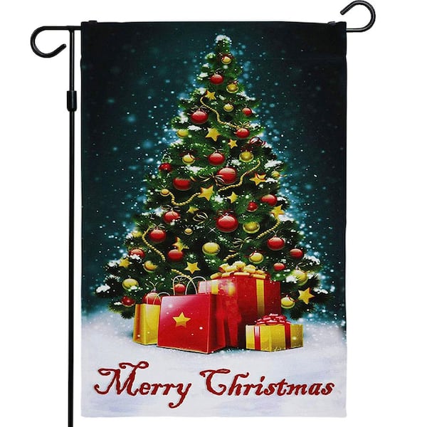 1 ft. x 1.5 ft. Polyester Christmas Tree with Merry Christmas Quote 2-Sided Garden Flag Printed Blockout