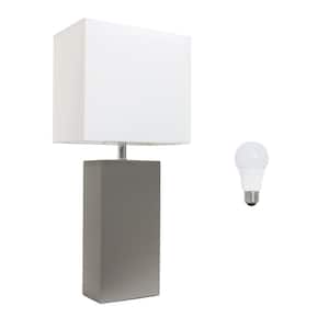21 in. Gray Modern Leather Wrapped Table Lamp, with LED Bulb Included