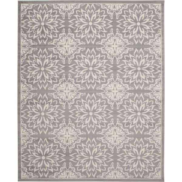 Nourison Jubilant Ivory/Grey 9 ft. x 12 ft. Floral Transitional Area Rug
