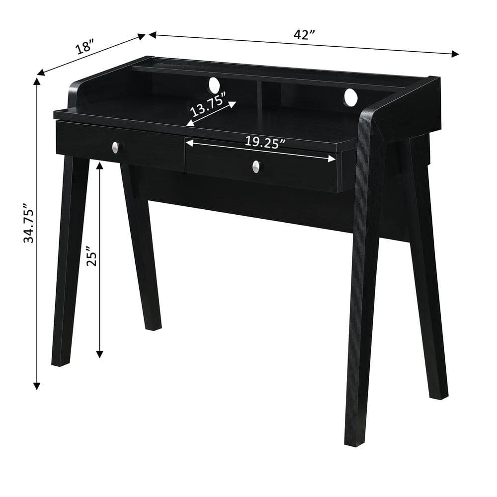 Newport Black 42" Contemporary Desk with Drawers & Shelf