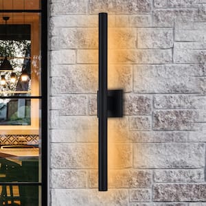 26 in. Black 2-Light 26-Watt Dimmable LED Outdoor Hardwired Wall Lantern Sconce with Frosted Glass Diffuser