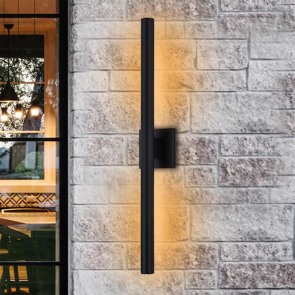 26 in. Black 2-Light 26-Watt Dimmable LED Outdoor Hardwired Wall Lantern Sconce with Frosted Glass Diffuser