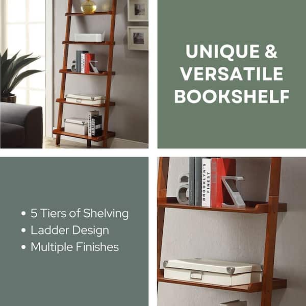 Convenience Concepts 72 in. Cherry Wood 5-shelf Ladder Bookcase with Open Back 8043391