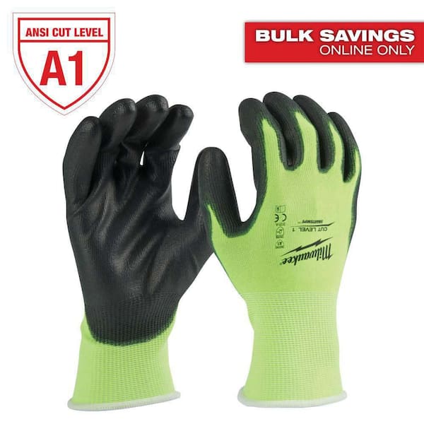 Milwaukee Small High Visibility Level 1 Cut Resistant Polyurethane Dipped Work Gloves