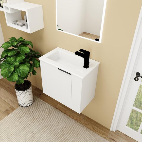 Aoibox 24inch White Bathroom Vanity Sink Combo for Small Space Modern Design with Ceramic Basin Gold Legs and Semi-Open Storage