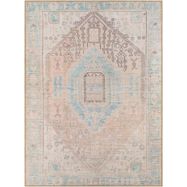 Hensley Tan 7 ft. x 9 ft. Traditional Indoor Machine-Washable Area Rug
