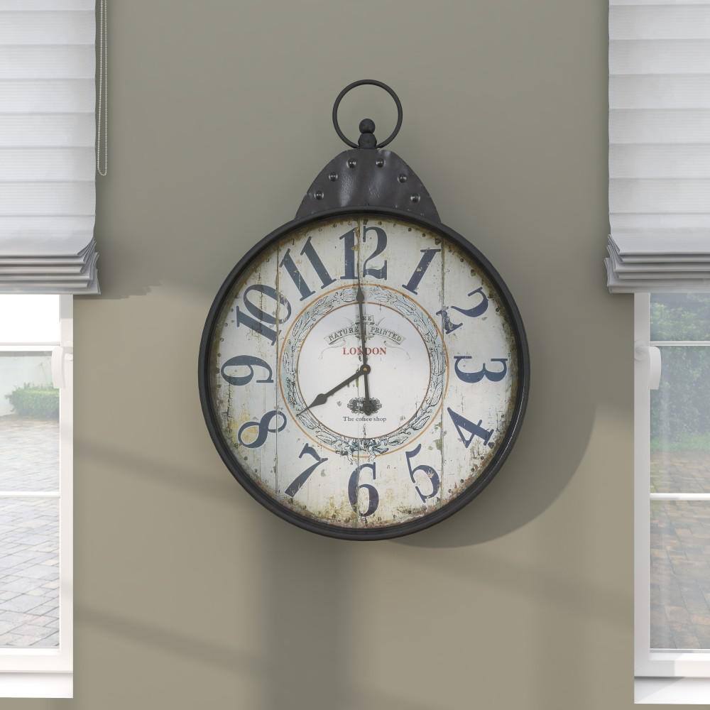 28" Black and Brown Metal Vintage Wall Clock