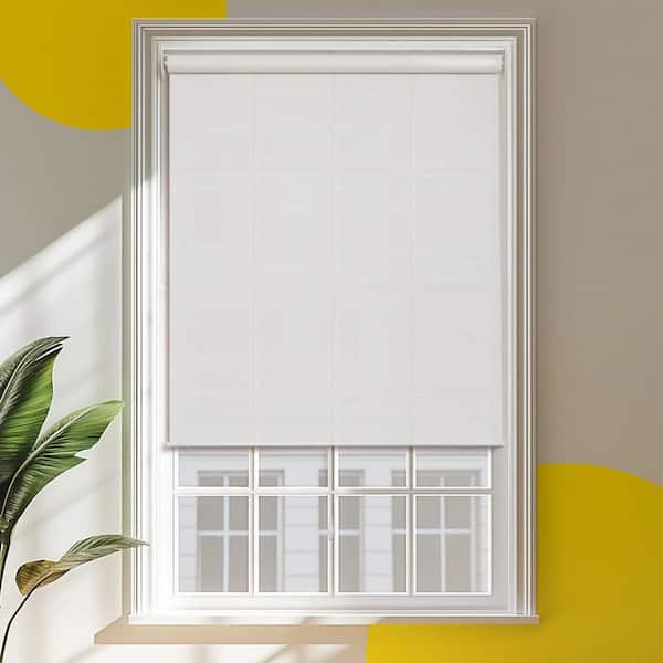 YELLOW BLINDS Weave White Cordless Light Filtering UV Protection Polyester Roller Shade for Window 23 in. W x 72 in. L