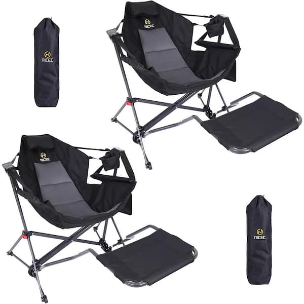 Hammock Camping Chair, Camping Chair Rocker with Removable Footrest, Swing Chair Hammock Chair w/Stand, Cup Holder (2-P)