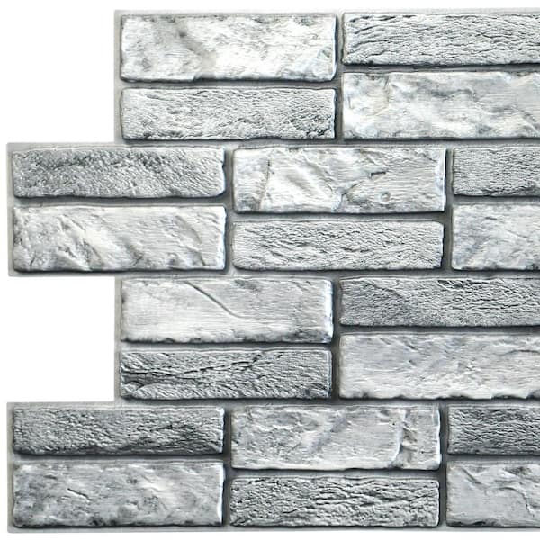 Dundee Deco 3D Falkirk Retro 1/100 in. x 38 in. x 19 in. Grey Faux Old Brick PVC Decorative Wall Paneling (10-Pack)