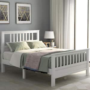 White Wood Frame Full Platform Bed with Headboard and Footboard