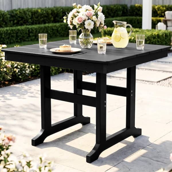 ToolCat 35 in. Square HDPE Outdoor Dining Table, Black Adirondack