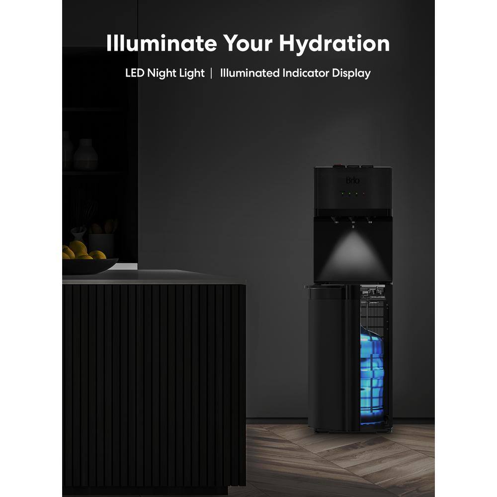 Brio Black Stainless Steel Bottom Loading Water Dispenser with UV Self-Cleaning