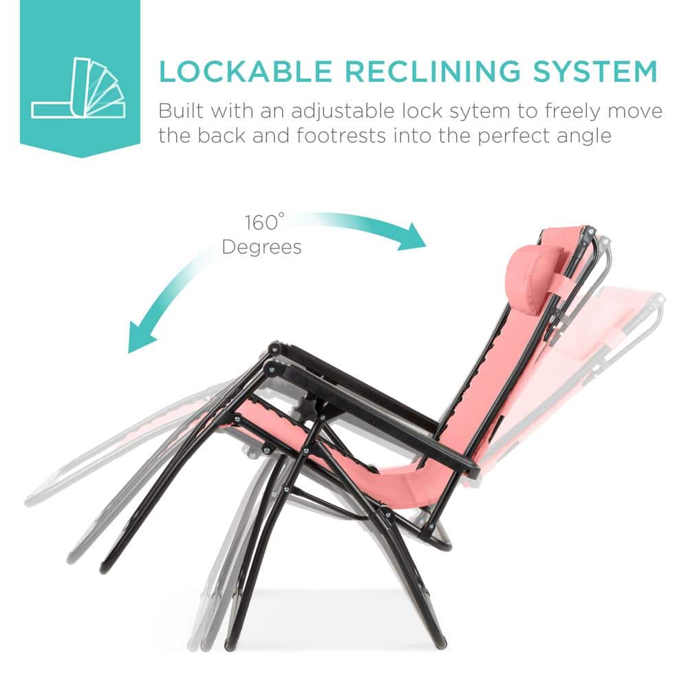 Pink Steel Zero Gravity Outdoor Lounge Chair with Canopy Shade