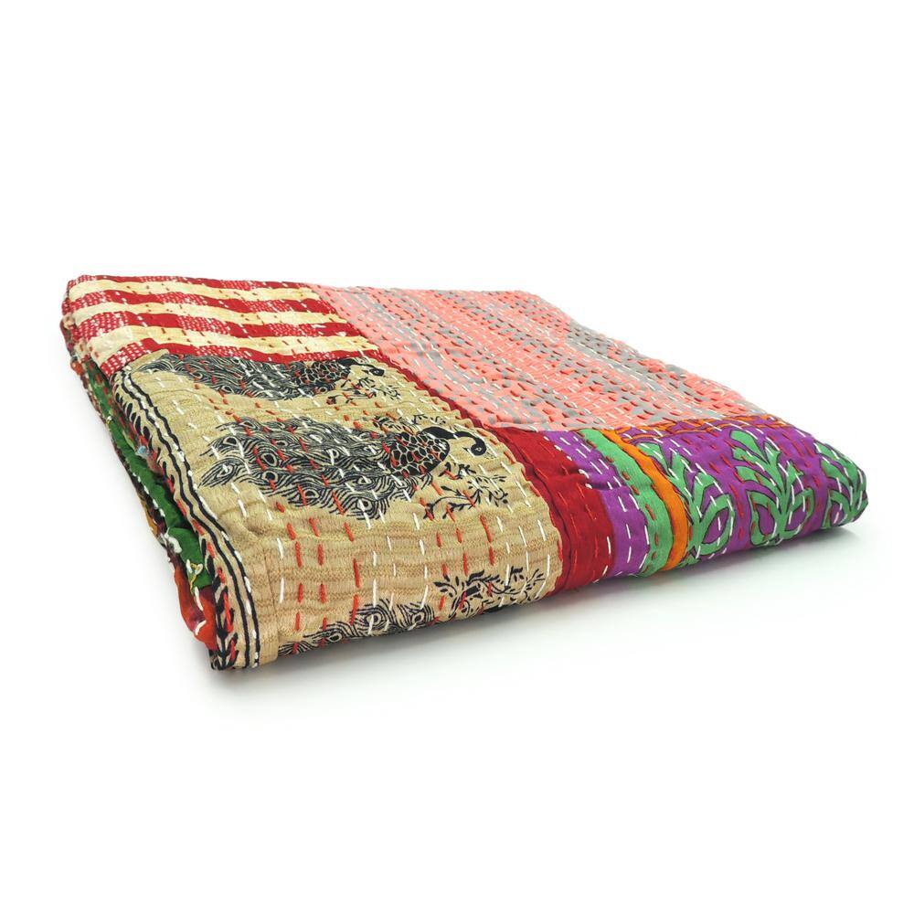 Handmade Maroon Cotton Silk Patchwork Throw Blanket