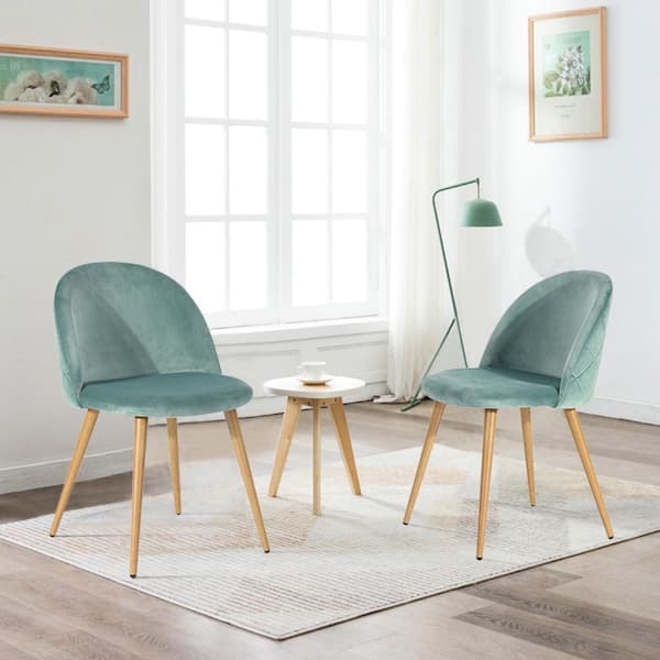 Homy Casa Aquamarine Velvet Upholstered Dining Chairs with Metal Legs (Set of 2)