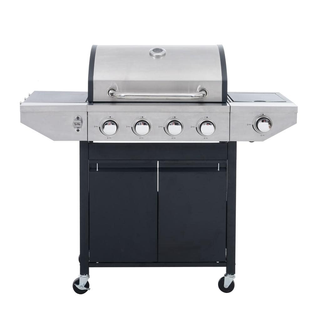 Stainless Steel 4-Burner Propane Gas Grill with Side Burner