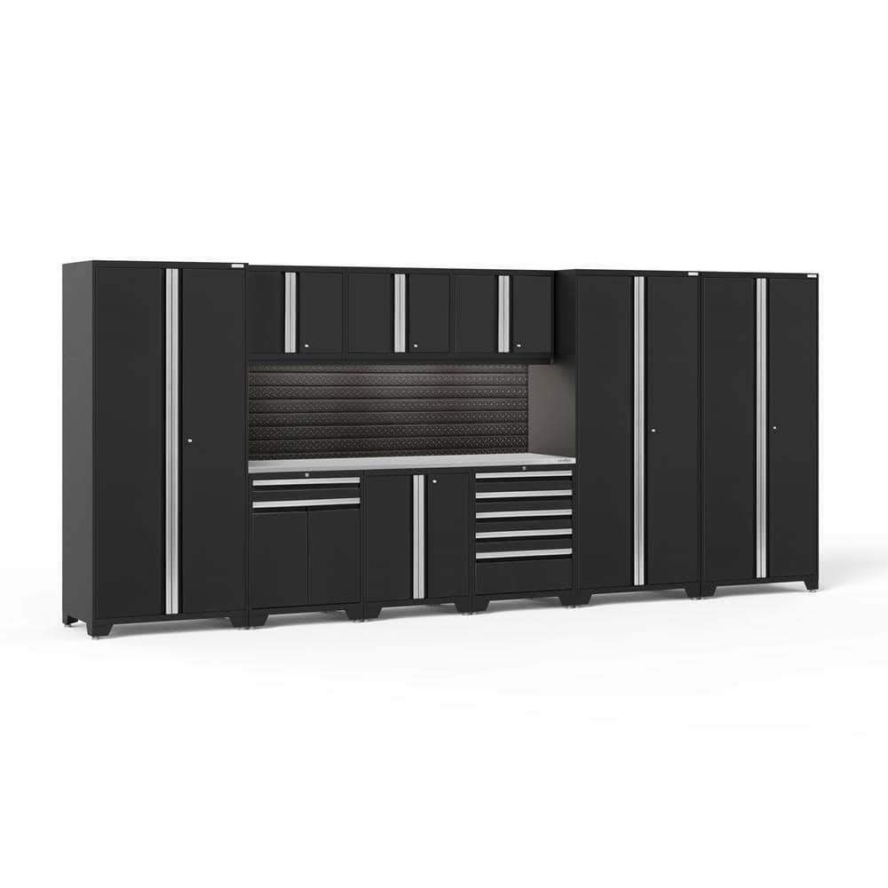 NewAge Products Pro Series 192 in. W x 84.75 in. H x 24 in. D 18-Gauge Steel Garage Cabinet Set in Black (10-Piece)