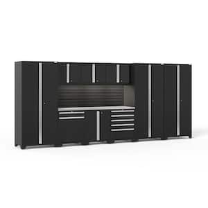 Pro Series 192 in. W x 84.75 in. H x 24 in. D 18-Gauge Steel Garage Cabinet Set in Black (10-Piece)