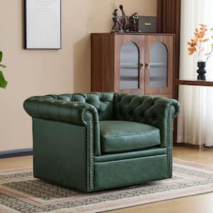 Bentar Faux Leather Upholstered Tufted Chesterfield 360 Degree Swivel Club Chair with Nailhead Trim, Green