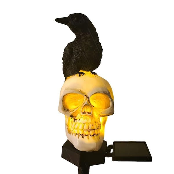 Waterproof Ghost Lights, Skull Solar Garden Statue with Black Crow, Skeleton Stakes with LED
