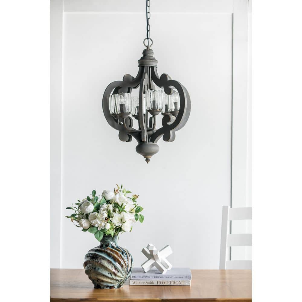 6 Lights Gray French Country Wood Chandelier for Dining Room Living Room Entryway with No Bulbs Included price history on PriceWatchPro
