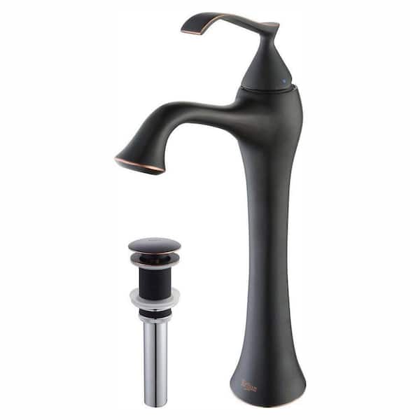 KRAUS Ventus Single Hole Single-Handle High-Arc Vessel Bathroom Faucet with Matching Pop-Up Drain in Oil Rubbed Bronze
