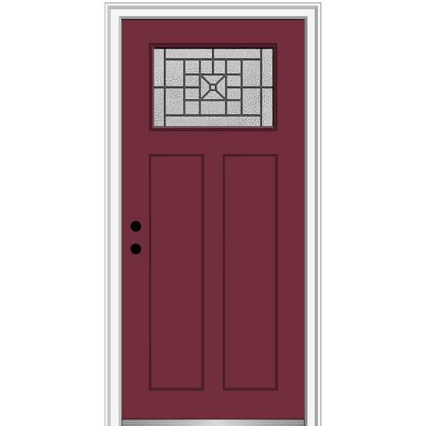 MMI DOOR 36 in. x 80 in. Courtyard Right-Hand 1-Lite Decorative Craftsman 2-Panel Painted Fiberglass Smooth Prehung Front Door
